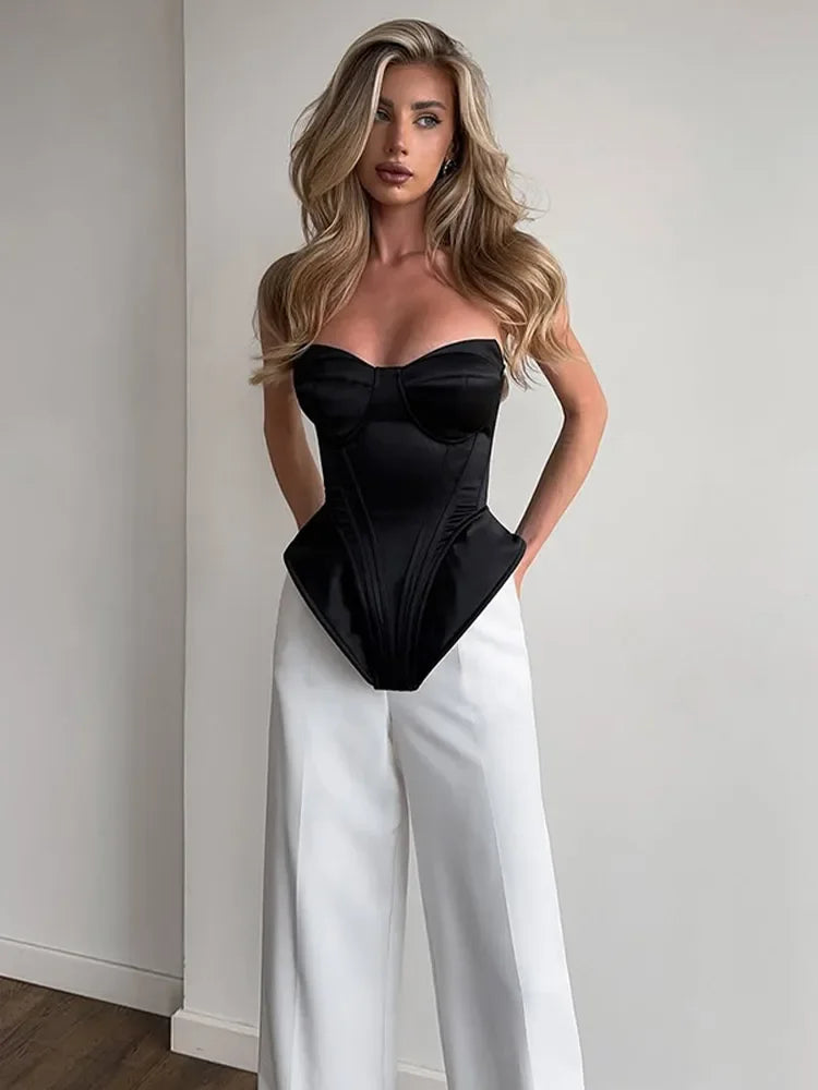 Women Sexy Black See Through Strapless Top Lace Patchwork Sleeveless Off-shoulder Backless Blouse Lady 2026 Vacation Party Tops