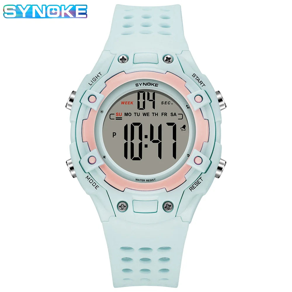 Synoke Digital Watches Lady Sports Luminous Multifunction Waterproof Chrono Wristwatch Outdoor Girls Fashion Student Watch