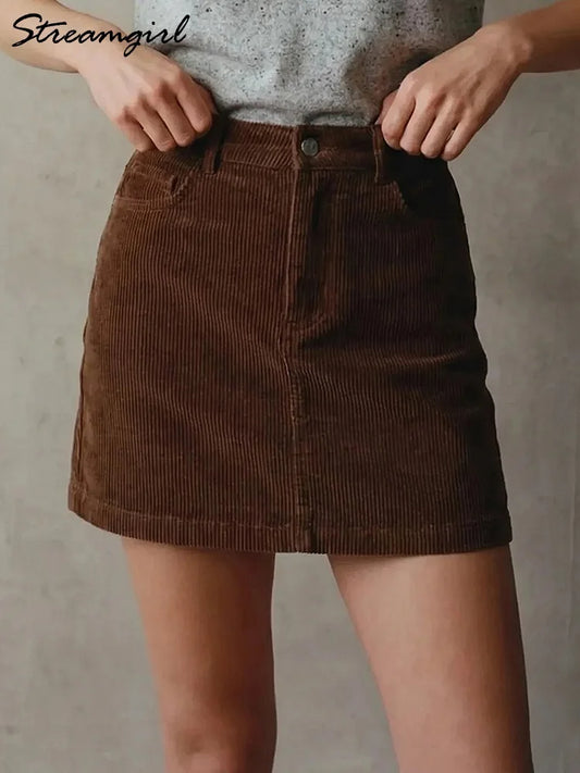 Autumn Corduroy Mini Skirt Burgundy For Women Brown Vintage A Line Short Skirts With Shorts Inside For Women Skirt Corduroy Fall