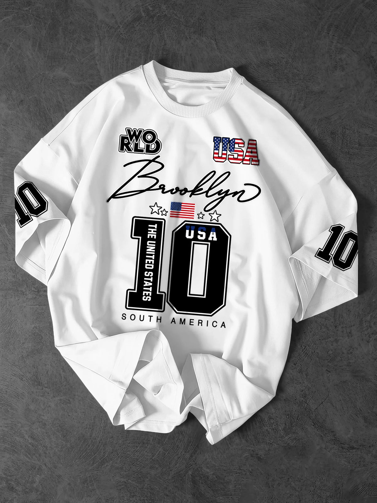 Men's & Women's USA Brooklyn 10 Varsity Graphic T-Shirt American Flag Print Y2K Streetwear Oversized Crew Neck Tee
