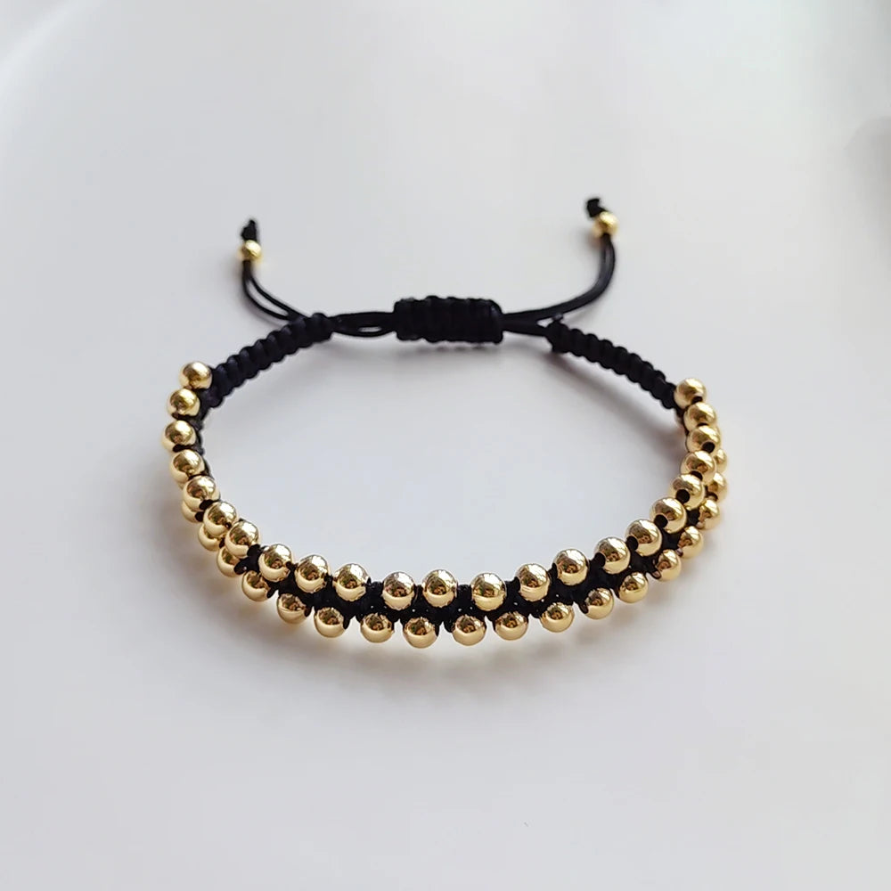 KKBEAD Handmade Braided Bracelet Jewelry for Women 4mm High Quality Gold Plated Beads Bracelets Bijoux Fashion Pulseras Femme