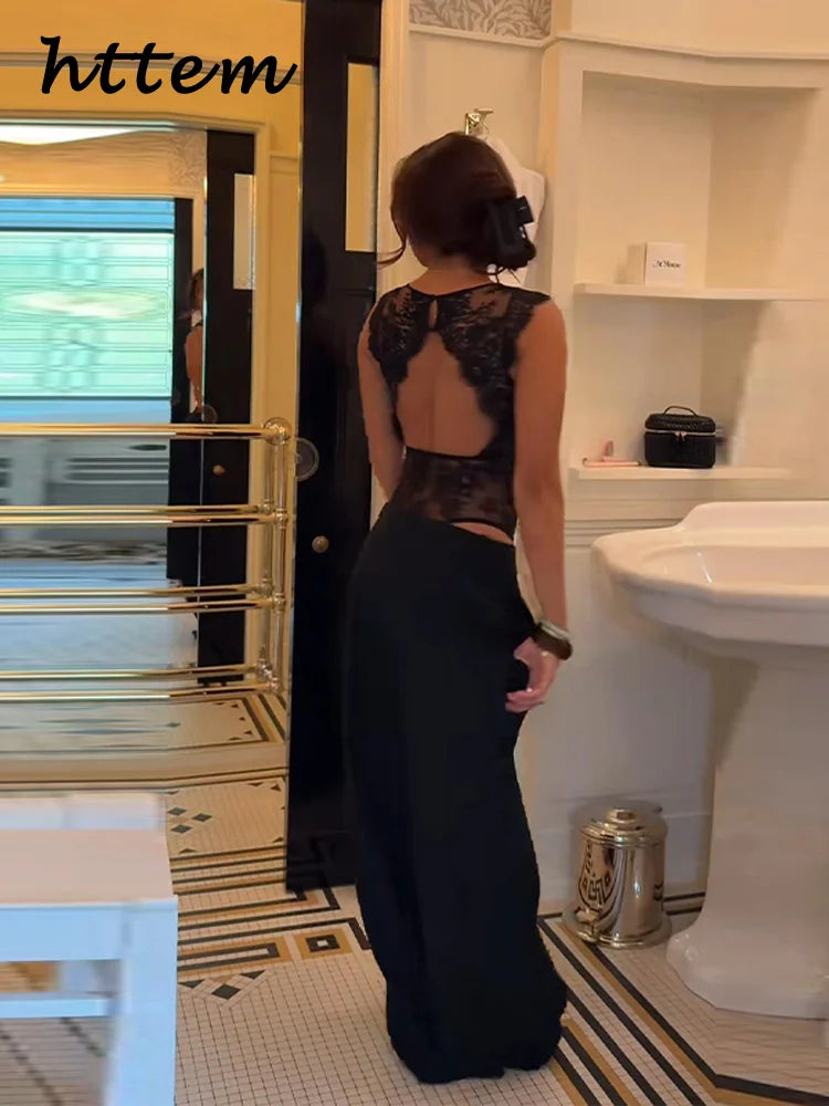 Sexy Lace Black Rompers Women See Through Deep V-neck Sleeveless Backless Slim Sling Jumpsuits 2026 Spring Summer All-match Tops