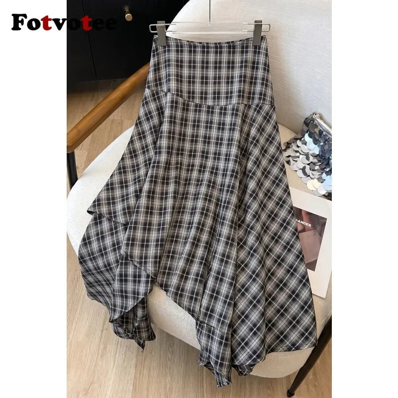 Women's Asymmetric Plaid A-Line Skirt