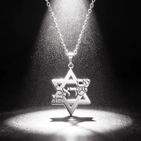 Am Yisrael Chai Necklace Stainless Steel Star of David Necklace Jewish Faith Hexagram Necklace Gift for Women Men Hanukkah Gift