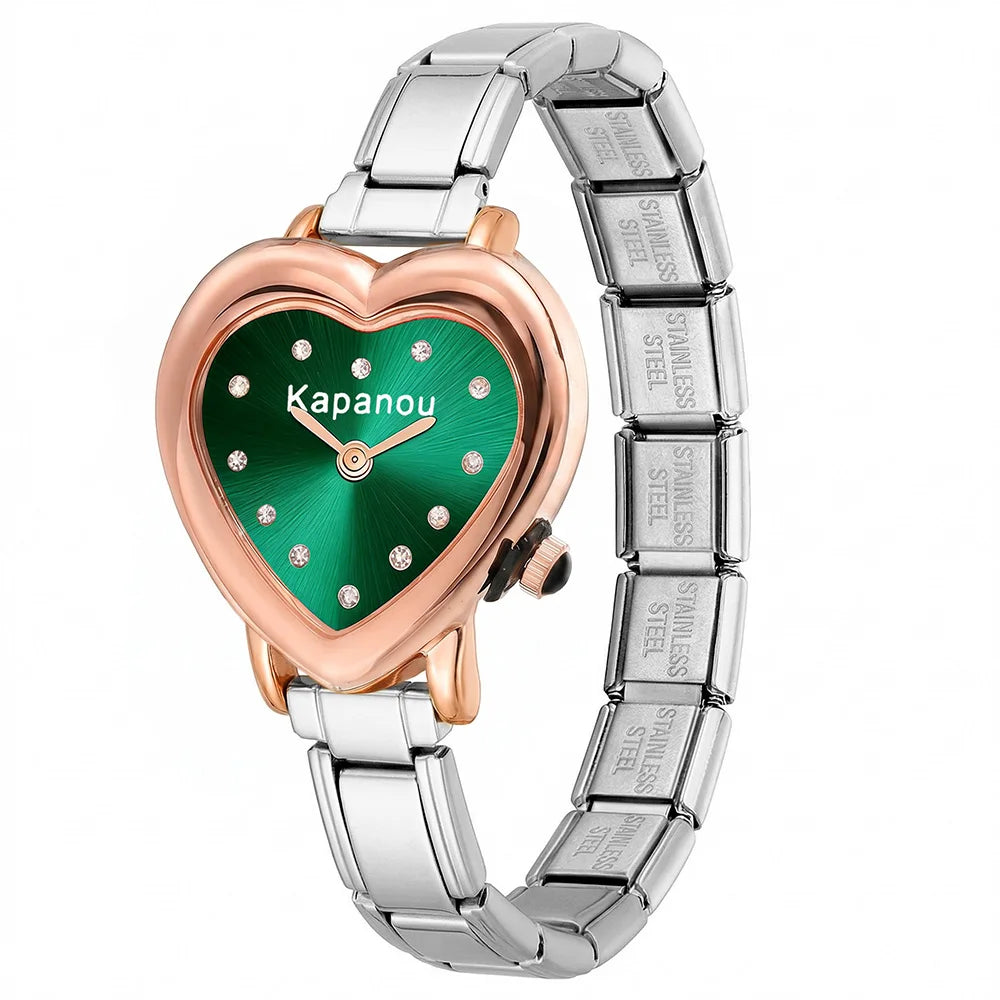 URING Colorful Classic Quartz Heart Watch Dial & Connector Fit 9mm Stainless Steel Italian Charm Link Jewelry for Women Men Gift