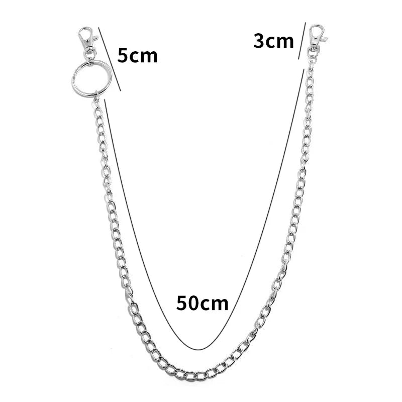 Metal Belt Chain HipHop Rock Punk Hook Trousers Pant Waist Link Metal Wallet Chain Keychain Ring Clip Keyring Jewelry
