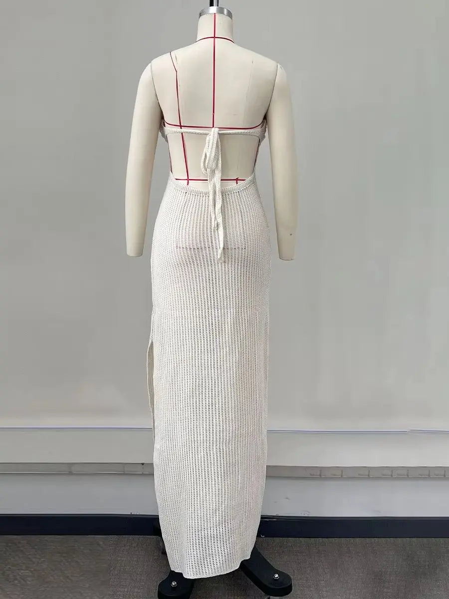 Knitting Maxi Dress Halter Corchet Sleeveless Dress Cut Out Dresses Women Bandeau Dress Summer Party Evening Female