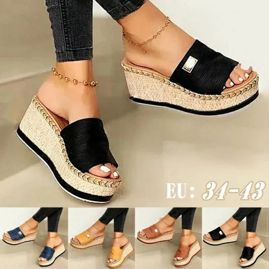Womens High Heel Sandals Ladies Thick Bottom Casual Slippers Summer New Wedges Sandals Female Shoes Women Platform Mules Slipper