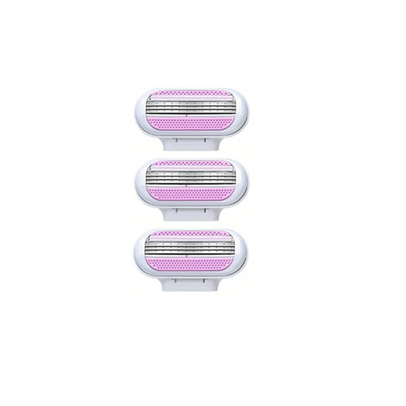 Women Razor 1 Handle 3 Cartridges Stainless Steel Blade Rubber Handle Reusable Body Hair Remove Razor Blade