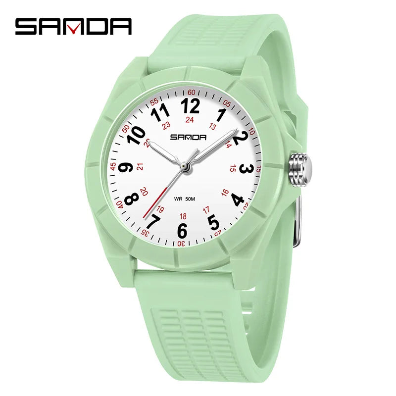 SANDA 6232 Top Brand Nurse Quartz Simple Fashionable With Night Light Waterproof Silicone Strap Student Wrist Watches For Women