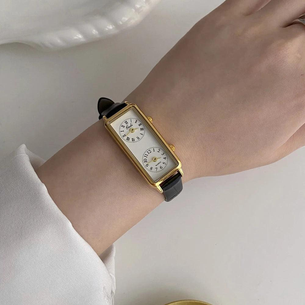 GEDI Elegant Women's Watches Creative Dual-Time Zone Business Quality Leather Strap Watch Waterproof Gift for Ladies