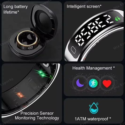 For Smart Ring Hd Screen Tiktok Control 5ATM Waterproof for Smartring for Women Men Rings Heart Rate Monitor Newest Version R13
