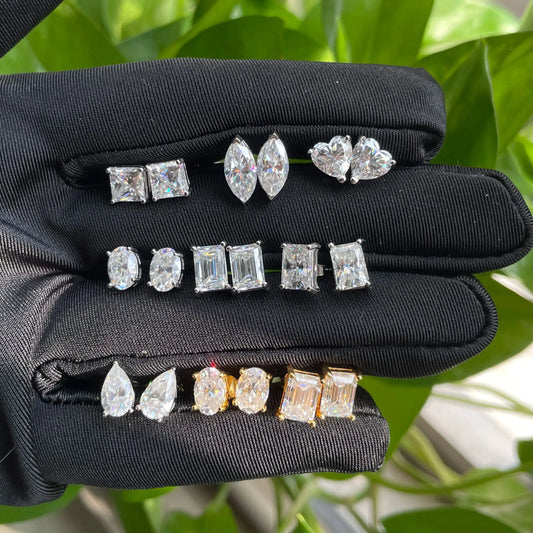 PureNew 0.5-3ct Classic Full Moissanite Earrings For Women S925 Silver Plated 18k Gold D Color VVS1 Women's Moissanite Earrings