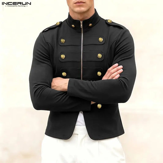 INCERUN Men's Jackets Solid Stand Collar Long Sleeve Double Breasted Male Coats Streetwear Zipper 2026 Fashion Casual Outerwear