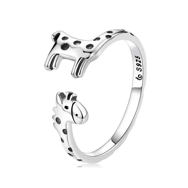 WOSTU 925 Sterling Silver Pet Cat Stackable opening Ring For Women Snake Dog Adjustable rings Fine Jewelry Party Birthday Gift