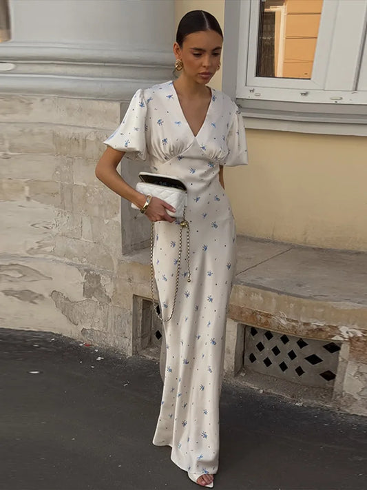 Women's V-Neck Puff-Sleeve Dress