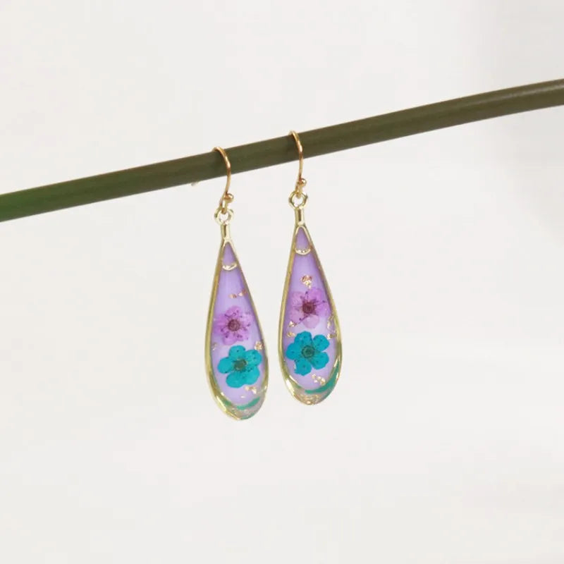 Natural Flower Drop Earrings Unique Epoxy Resin Real Flowers Earrings Elegant Pressed Flowers Earring Wholesale Custom Accessory