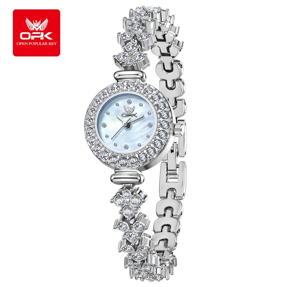 OPK 6057 Full Diamond Quartz Watches for Women Luxury Elegant Fashion Bracelet Wristwatch Original Waterproof Ladies Dress Watch