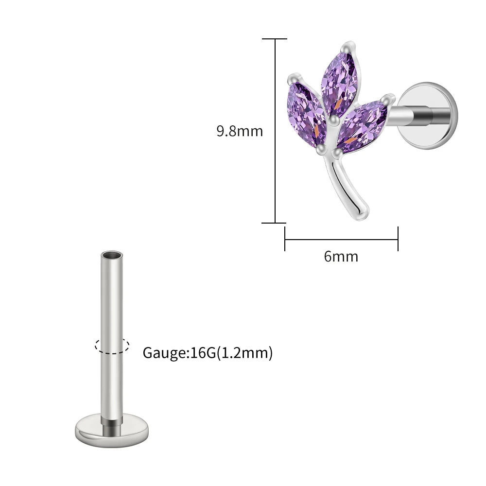 Right Grand ASTM F136 Titanium Triple Marquise CZ Cartilage Earring 16G Dainty Leaf Helix Tragus Stud Ear Piercing Jewelry