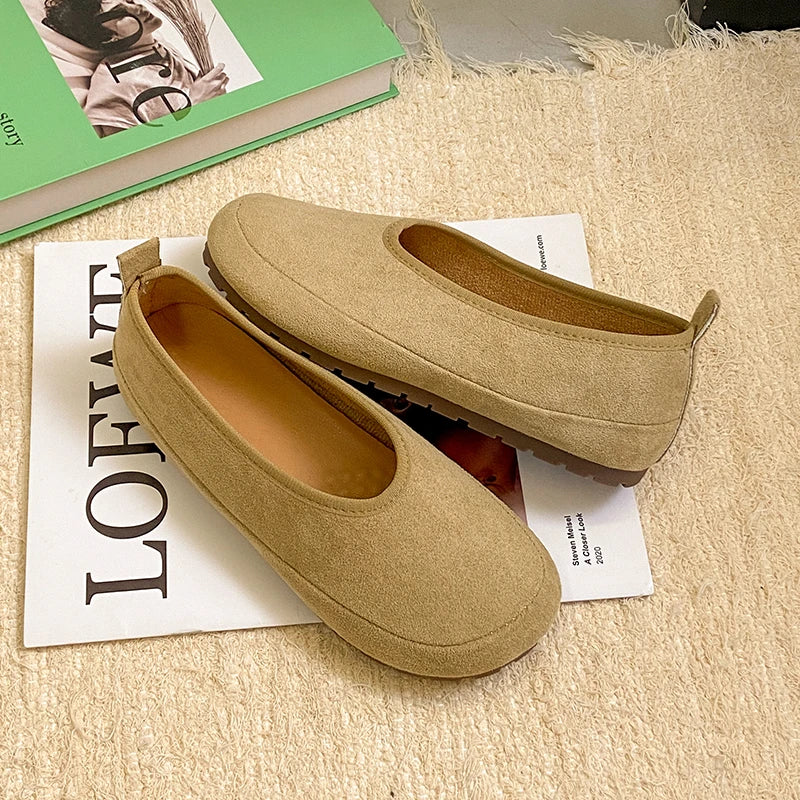 Aphixta 2025 New Suede Platform Shallow Woman Shoes Yellow Loafers Spring Woman Fashion Shoes Concise Chunky Heel Shoes Woman