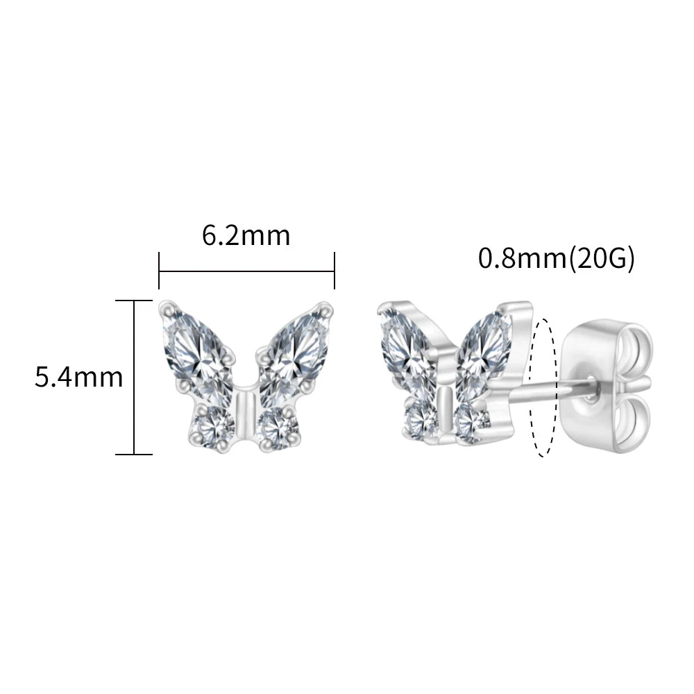 1 Pair Right Grand ASTM F136 Titanium CZ Marquise Butterfly Stud Earrings 20G Gorgeous Insect Push Back Piercing Jewelry Gift