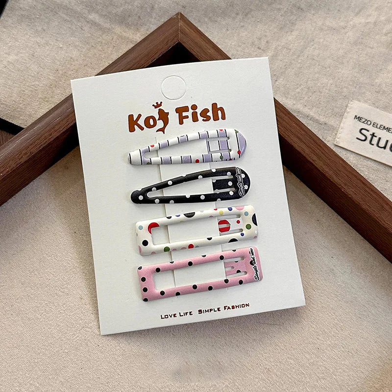4pcs Colorful Polka Dot Geometric BB Clips Broken Hair Bangs Forehead Side Clips Edge Hairpins Spring and Summer Fresh Headwear