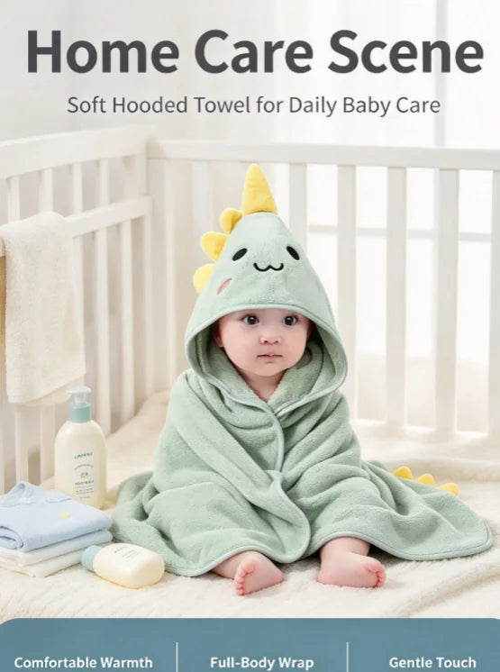 HTMCK Coral Velvet Cape Bath Towel Newborn Bath Wrap Bath Towel Cute Cartoon Cape Bathrobe