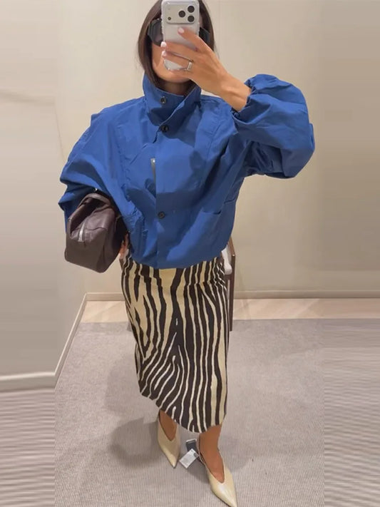 Women Zebra Striped Midi Skirt High Waist Straight Elegant Bodycon Casual Long Skirts 2026 Summer Autumn Street Fashion Outfit