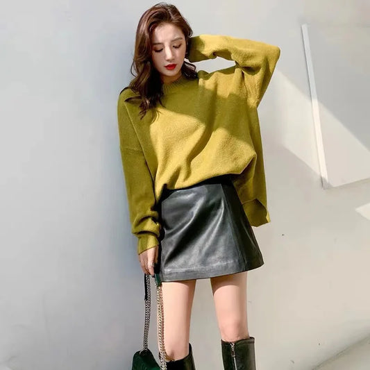 Sheepskin Leather Skirt Women 2026 Fashion New High Waist Skirt Spring Autumn Slim Mini Skirt Genuine Leather Shorts Boots Y2k
