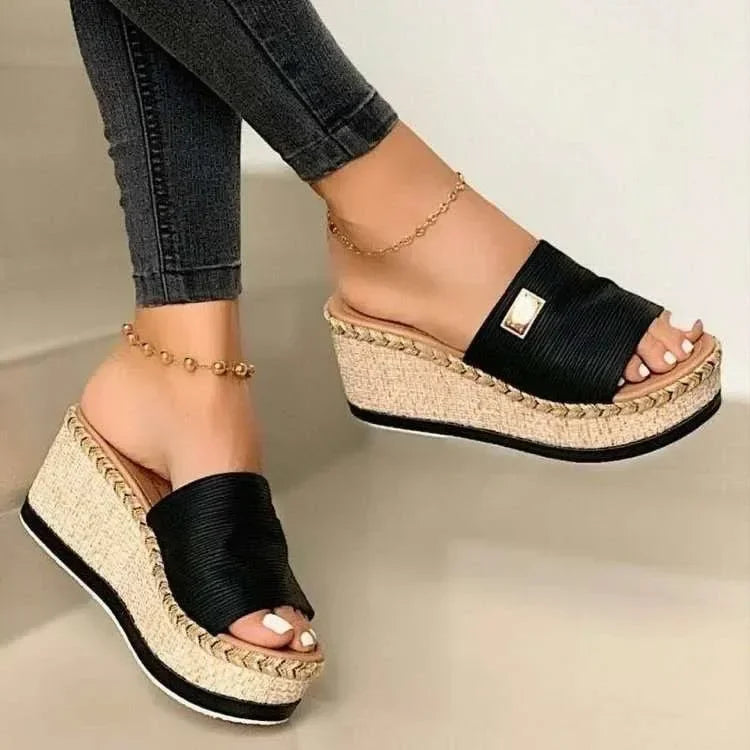 Womens High Heel Sandals Ladies Thick Bottom Casual Slippers Summer New Wedges Sandals Female Shoes Women Platform Mules Slipper