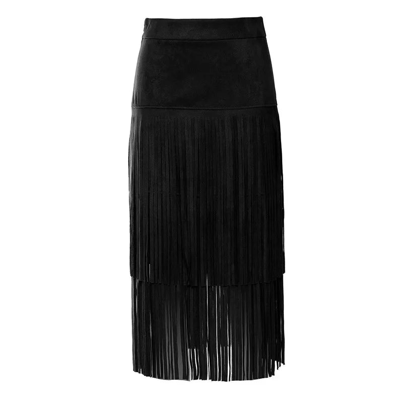 American Retro Personality Waste Wind Skirt 2025 Autumn and Winter High Waist Tassel Design Sense A Word Women's Skirt