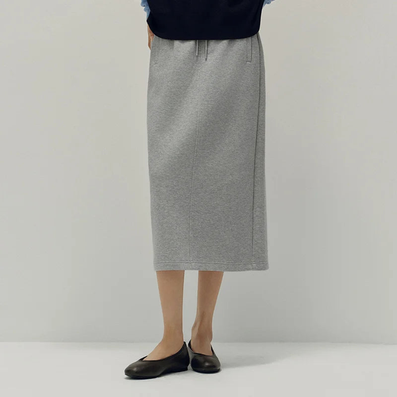 Semir Women Skirt Knit Long Straight Elastic Waist Sport Style Retro Casual Bottoms Autumn Midi Skirt Daily Wear 2026