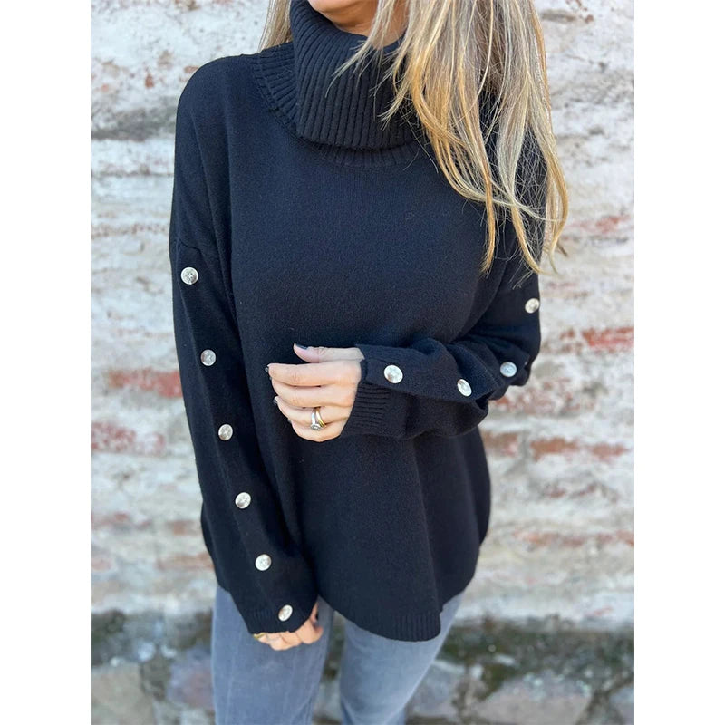 Winter Fall High Neck Knitted Sweate Women Solid Color Warm Casual Long Sleeves Pullover Top