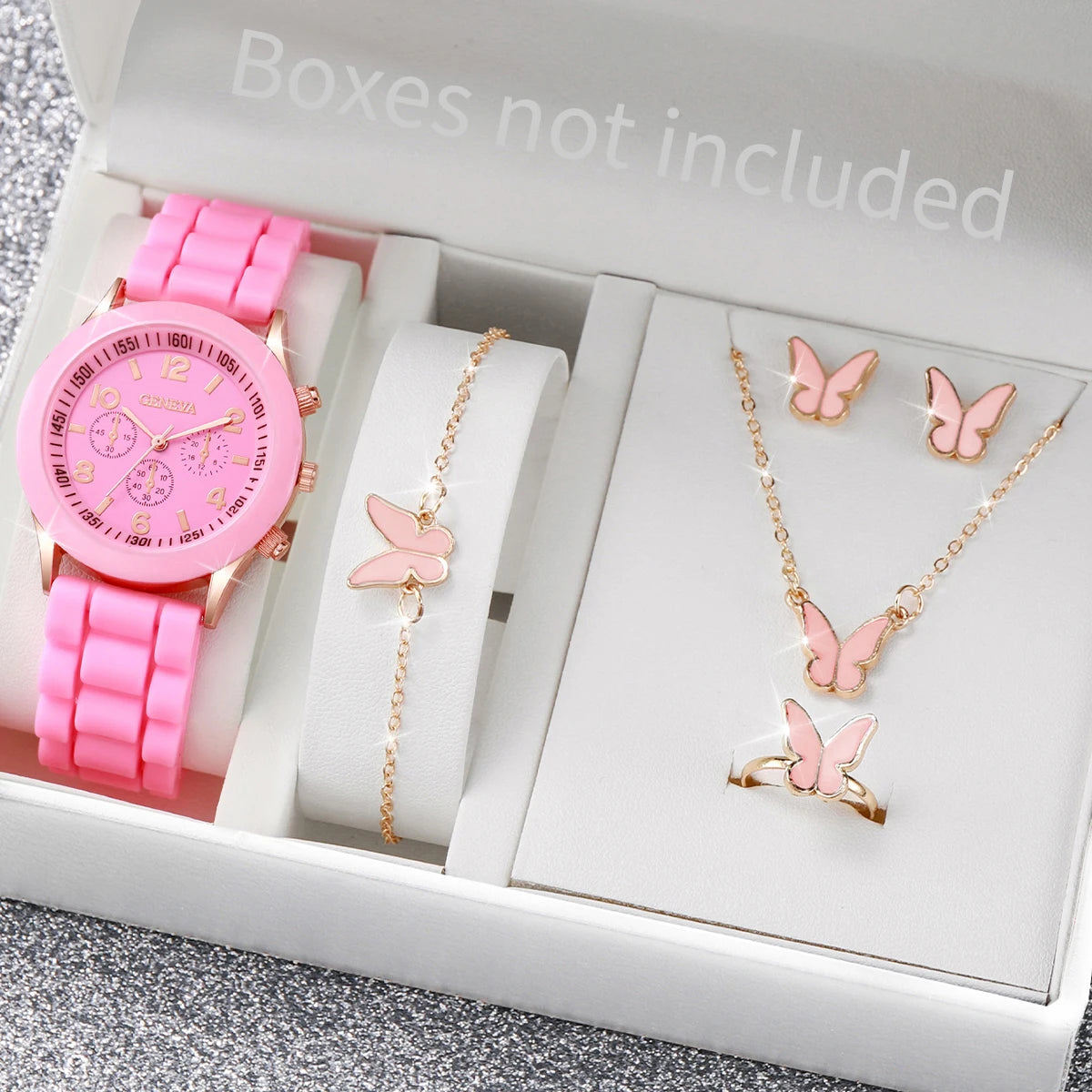 5/6PCS Fashion Women Watches Casual Silicone Band Ladies Quartz Watch Jewelry Set Relogios Feminino Girls Clock Gift(Without Box