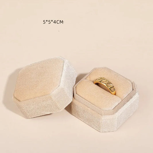 Corduroy Ring Box 5x5x4cm Small Size Four Color Spot Hexagon Flannelette Ring Jewelry Box For Wedding & Engagement