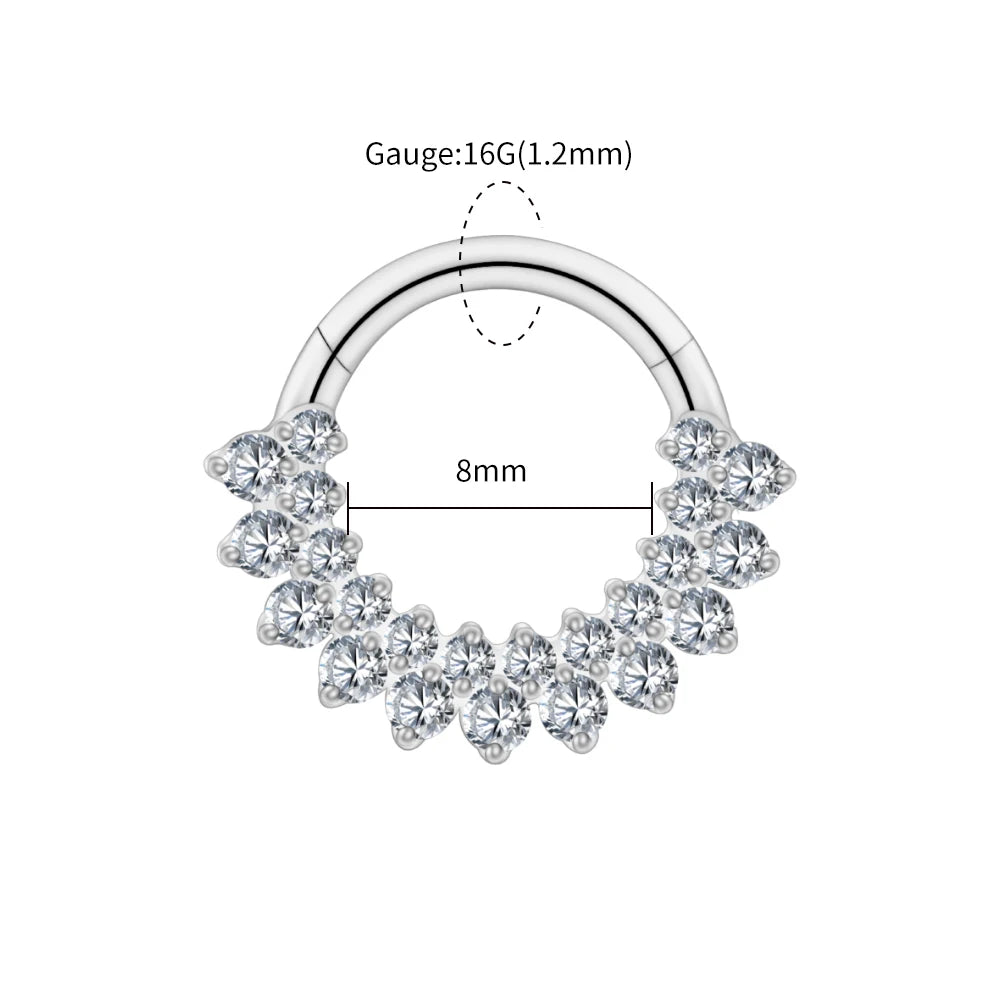 Right Grand ASTM F136 Titanium CZ Hinged Clicker Segment Hoop Ring 16G Daith Helix Cartilage Earring Septum Piercing Jewelry