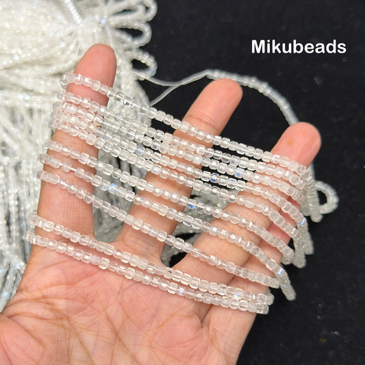 Wholesale Natural 3*3mm A+ Moonstone Faceted Cube Loose Beads For Making Jewelry DIY Stone Necklace Strand Mikubeads