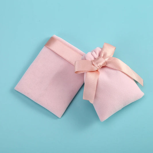 10pcs/lot 7x9cm Pink Velvet Ribbon Bag Drawstring Earrings Rings Necklace Bracelet Wedding Christmas Gift Storage Pouches