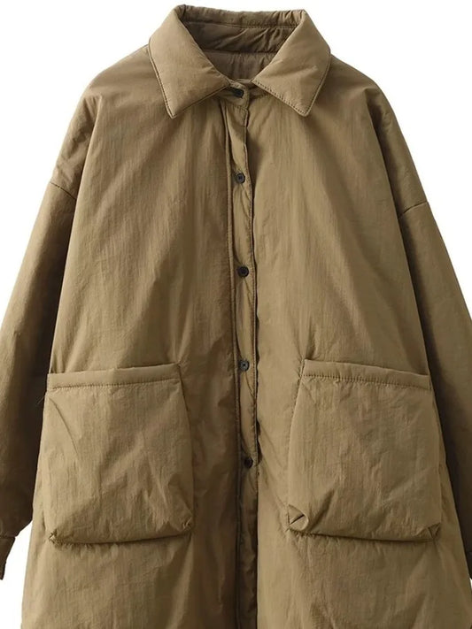 Thiened Cotton Jaet Women's Winter Warm Casual Long Coat Pure Color Simple Sle Polyester Flannel Inner Design