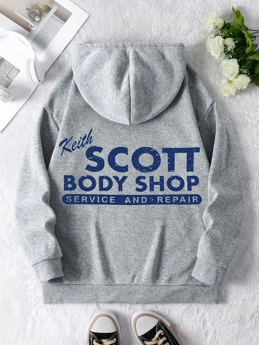 Men's Keith Scott Body Shop Hoodie Hip Hop Sports Casual Streetwear Retro Mechanic Print Oversized Pullover Sweatshirt Tops
