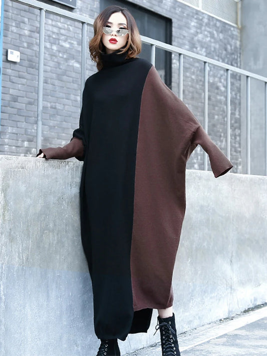 Women's Colour-Block Turtleneck Dress