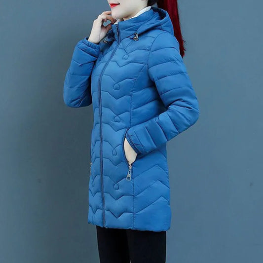 Winter Down Cotton Jacket Thick Warm Parkas Women Hooded Coat Long Sleeve Casual Overcoat Cotton-padded Jacket Female Outerwear