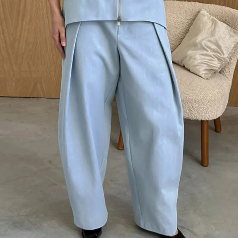 Solid Satin Halter Draped Collar Jumpsuit Backless Sleeveless Loose Top Wide Leg Pants 2026 Summer Autumn Fashion Women Outfits