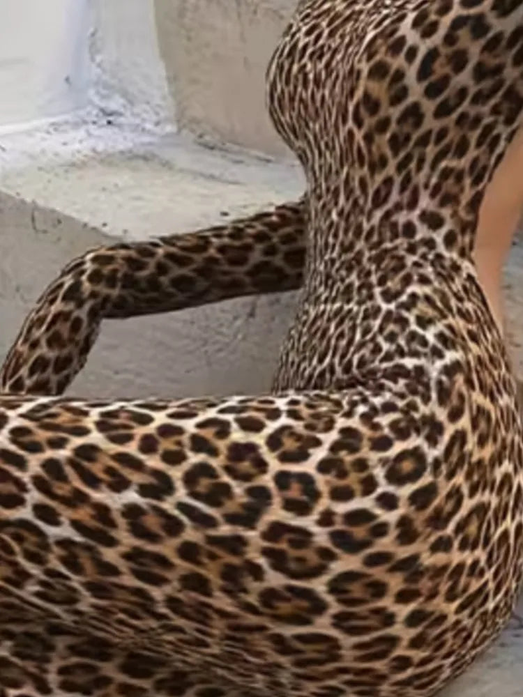 Sexy Leopard Print Slim Jumpsuits Women Trendy Backless Tight Long Sleeve Jumpsuit Hot Girl Clothing Fashion Streetwear 2025