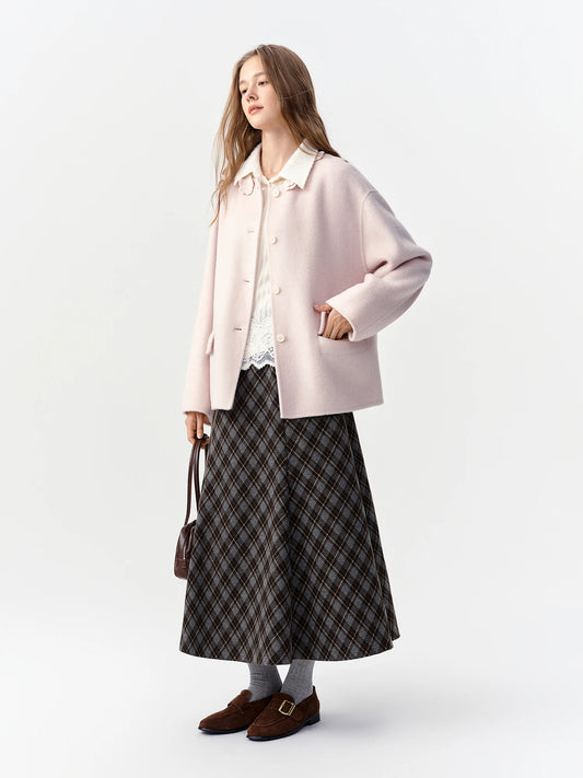 DUSHU Vintage Plaid Mermaid Skirt Women High Waist A-line Flared Midi Skirt Office Casual Long Skirt Preppy Style Age-reducing