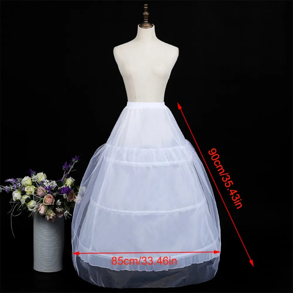 New Fashion White Petticoat 3-Hoops Ball Gown Petticoats Long Underskirt Crinoline Crinoline Skirt Flower Dress Accessories