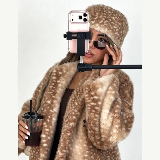 Retro Cute Deer Spot Faux Fur Coat Women Soft Furry Texture Vintage Oversized Jacket 2026 New Warm Elegant Women Street Outwear