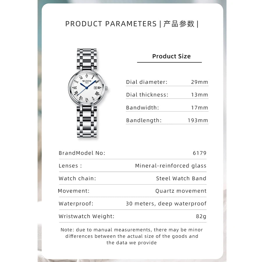 WLISTH Brand Women Watches Stainless Steel Modern Hand Clock Female Gifts Luminous Waterproof Ladies Wristwatches for Women