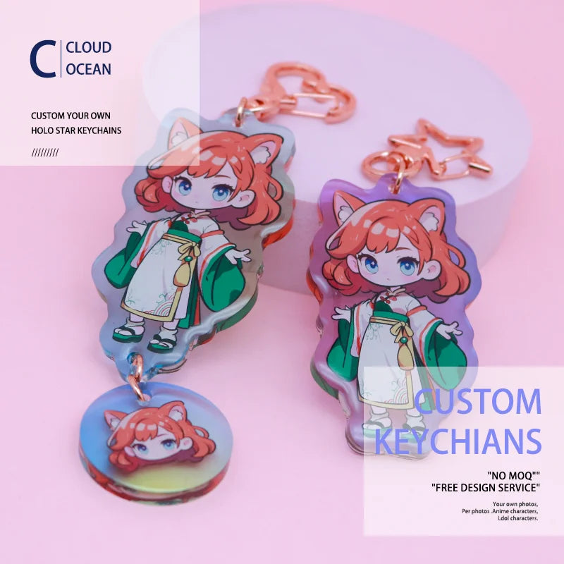 Custom Keychains Cartoon Epoxy Translucent Key Chain Customized Anime Charms Hologram Acrylic Personalized Designer Keychains
