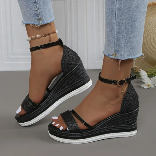 2024 New Summer Women Wedges Sandals Fashion Solid Color Shoes for Women High Heels Platform Designer Sandals Zapatos De Mujer